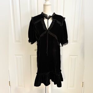 NWT POINT ZERO Beautiful Velvet Midi Dress, Ruffled Accents, Black, Size Large